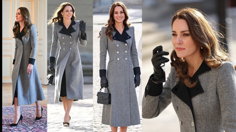 KATE STUNS in smart grey Catherine Walker coat dress in Denmark,