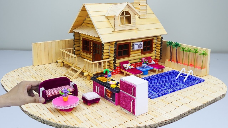 NEW DIY Miniature Popsicle Sticks House, Build Cabin Dream House For School