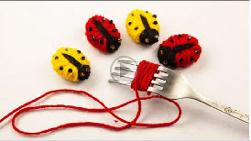 Amazing Ladybug Making Idea Using a Fork Easy Wool Crafts DIY