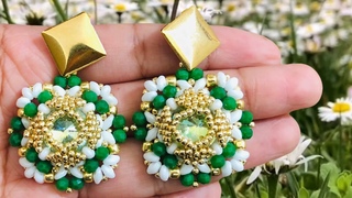 ✅Tutorial Aretes (Rosy) Riboli plano encerrado con mostacillas , cristales y súper dúos /pasó a paso