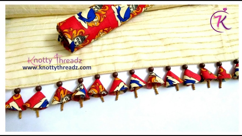 How to make Kalamkari Fabric Tassels on Sarees, Beaded Saree