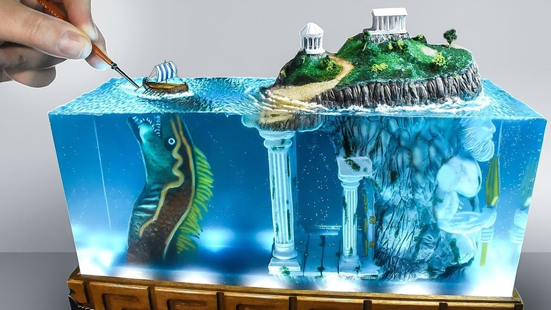 LOST ATLANTIS GUARDIAN How to make Greek Mythology Diorama lamp, epoxy resin art, polymer