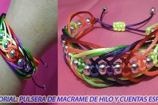 Como hacer una pulsera de nudos de macrame con cuentas espiga arcoiris tutorial diy