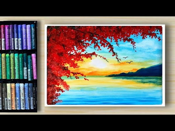 Tricks to Draw Beautiful SUNSET Scenery (step by step) Tutorial Oil Pastel Drawing,