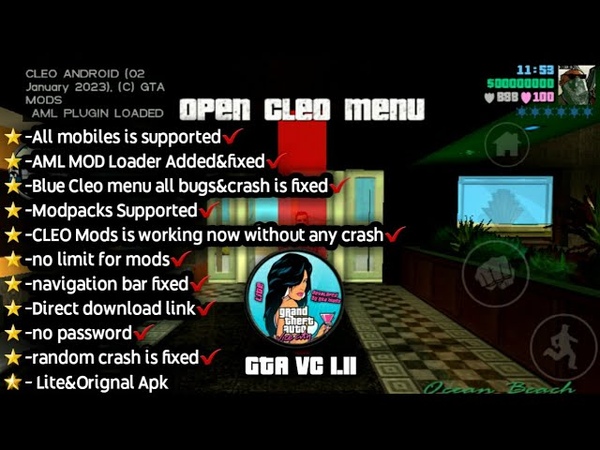 GTA VC ANDROID 1. 11 all mobiles is supported AML MOD Loader Addedfixed, All bugs fixed