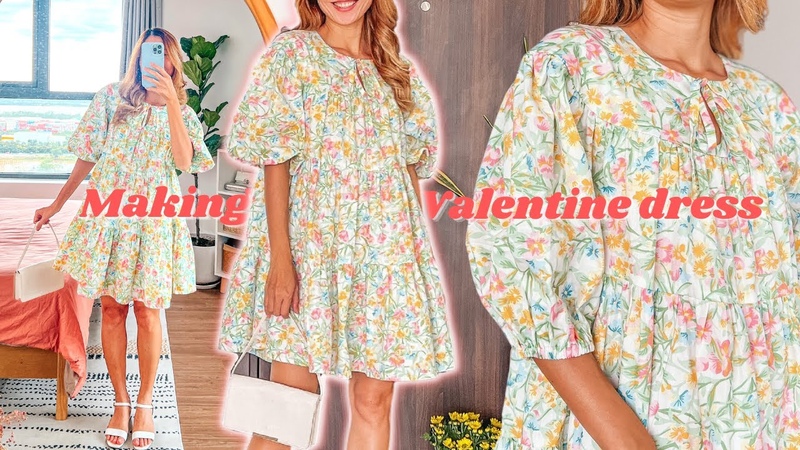 DIY Puff sleeve tiered babydoll dress, My Valentine dress, Step by step sewing