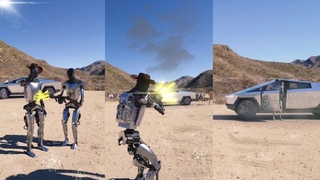 Tesla Bot Shoots Cyber Truck